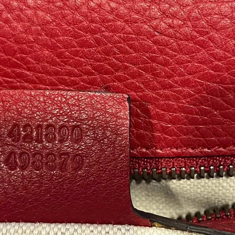 GUCCI GG Marmont Red Pebbled Leather Top Handle Bag